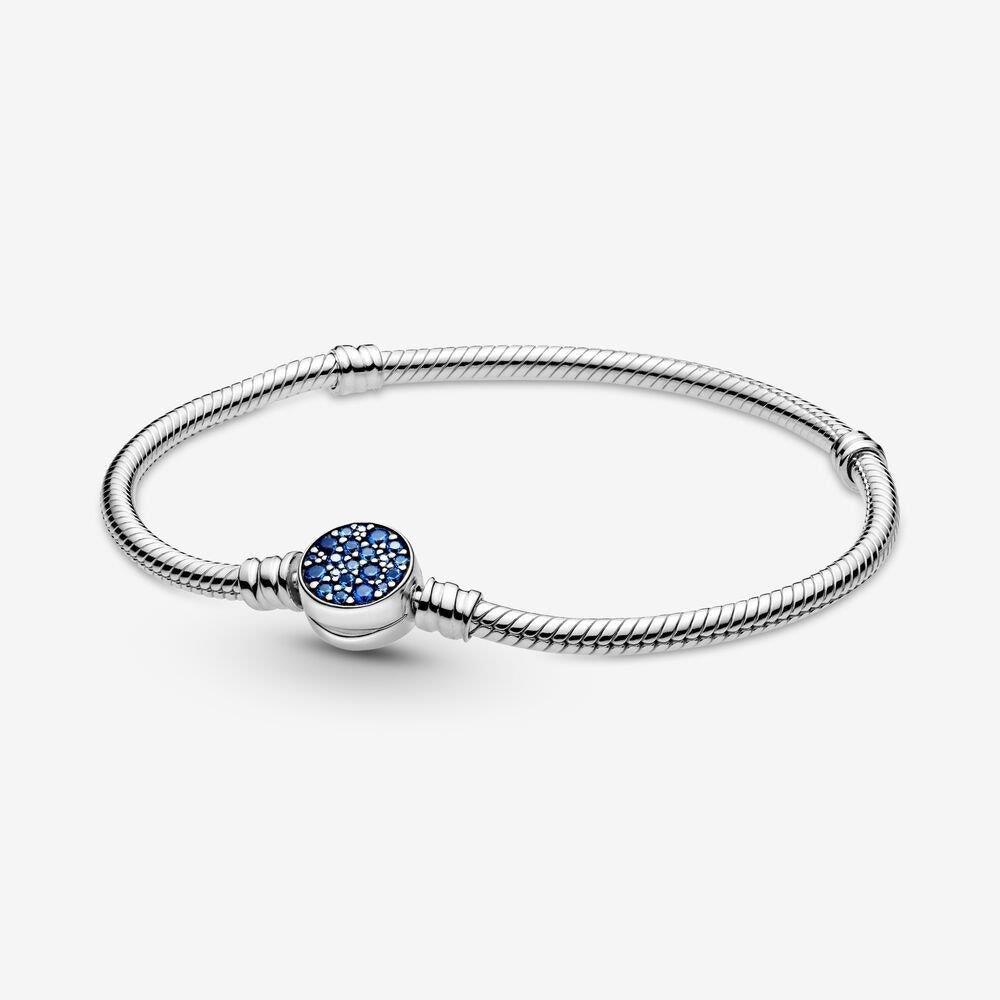 Pandora 599288C01-17 Moments Sparkling Blue Disc Clasp Snake Chain Bracelet - Watch Home™