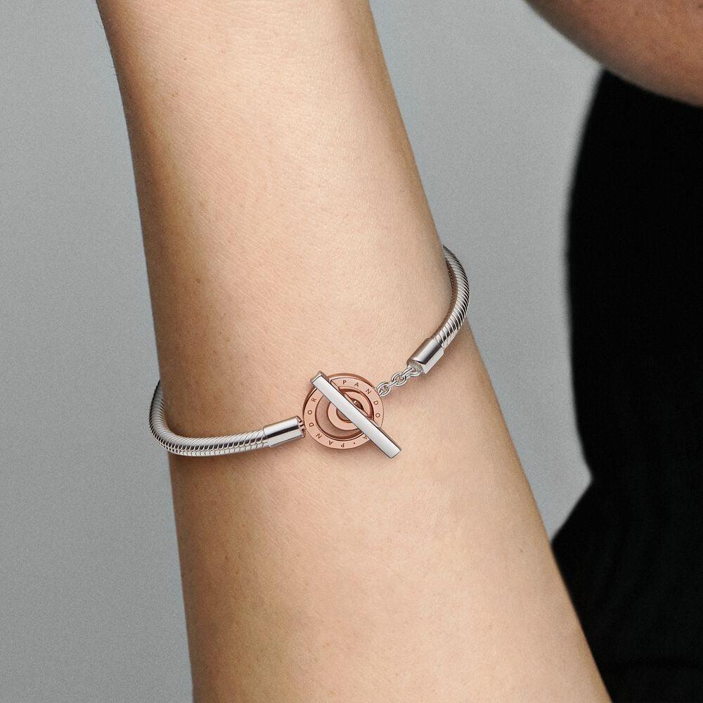 Pandora 582309c00 Signature Two-tone Logo T-Bar Snake Chain 17 cm Bracelet - Watch Home™