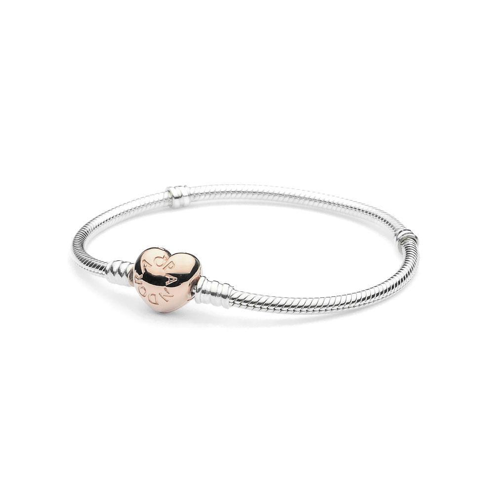 Pandora 580719 Moments Silver Bracelet with Rose Heart Clasp 17 cm - Watch Home™