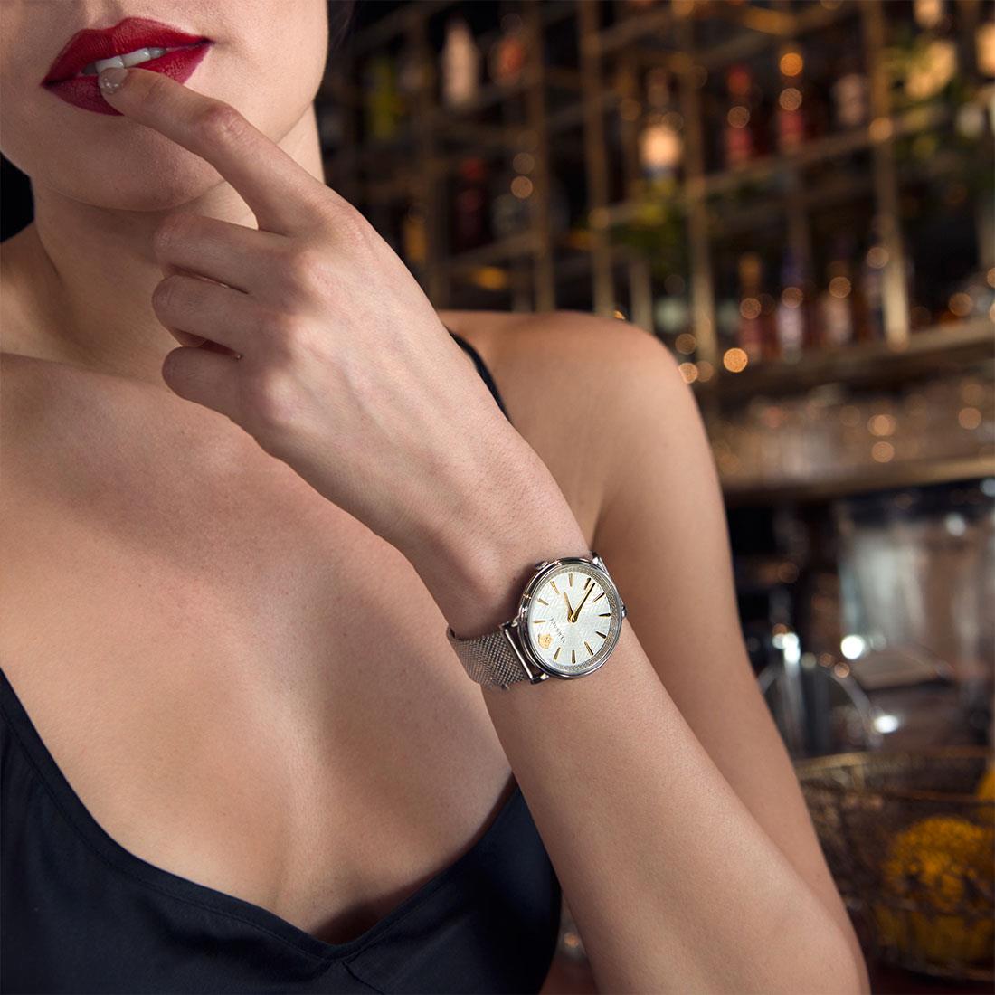 Versace VE8100519 V-Circle Silver Tone 38mm Ladies Watch