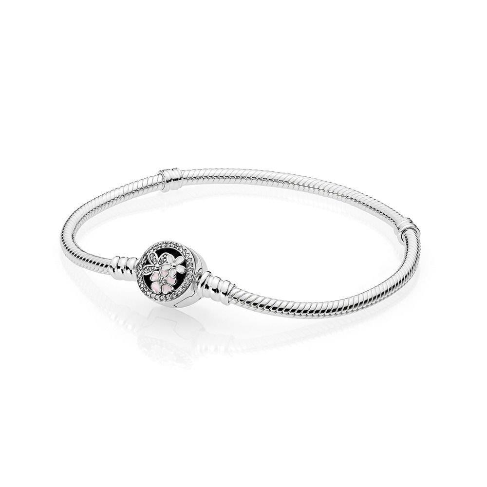 Pandora 590744-19 Moments Flower Clasp Snake Chain Bracelet - Watch Home™