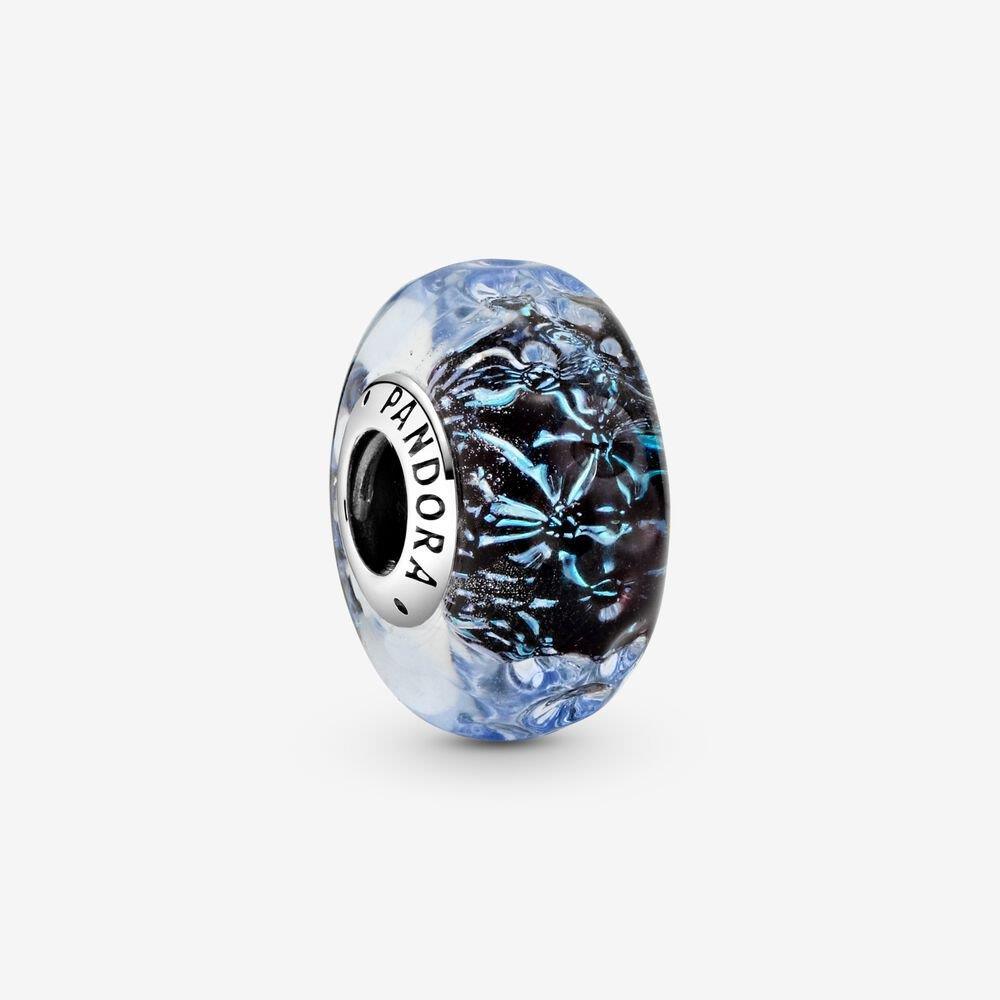 798938C00 Wavy Dark Blue Murano Glass Ocean Bead Charm