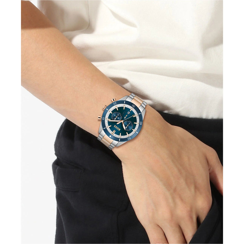 Hugo Boss 1513937 Santiago Two-Tone Steel & Blue Mens Watch