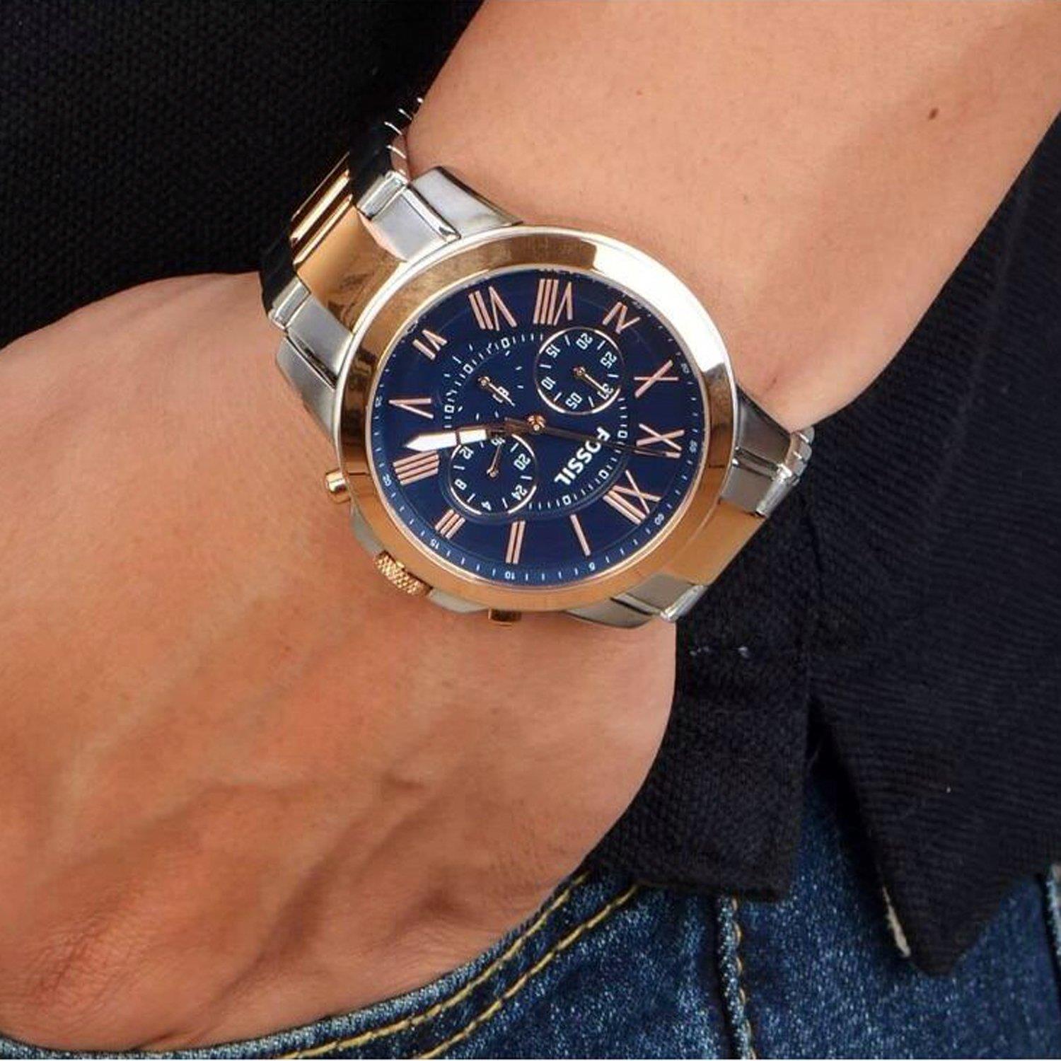 Fossil FS5024 Round Chrono Blue Dial Stainless Two Tones Band Men's Watch