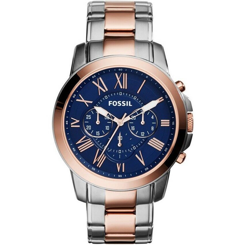 Fossil FS5024 Round Chrono Blue Dial Stainless Two Tones Band Men's Watch