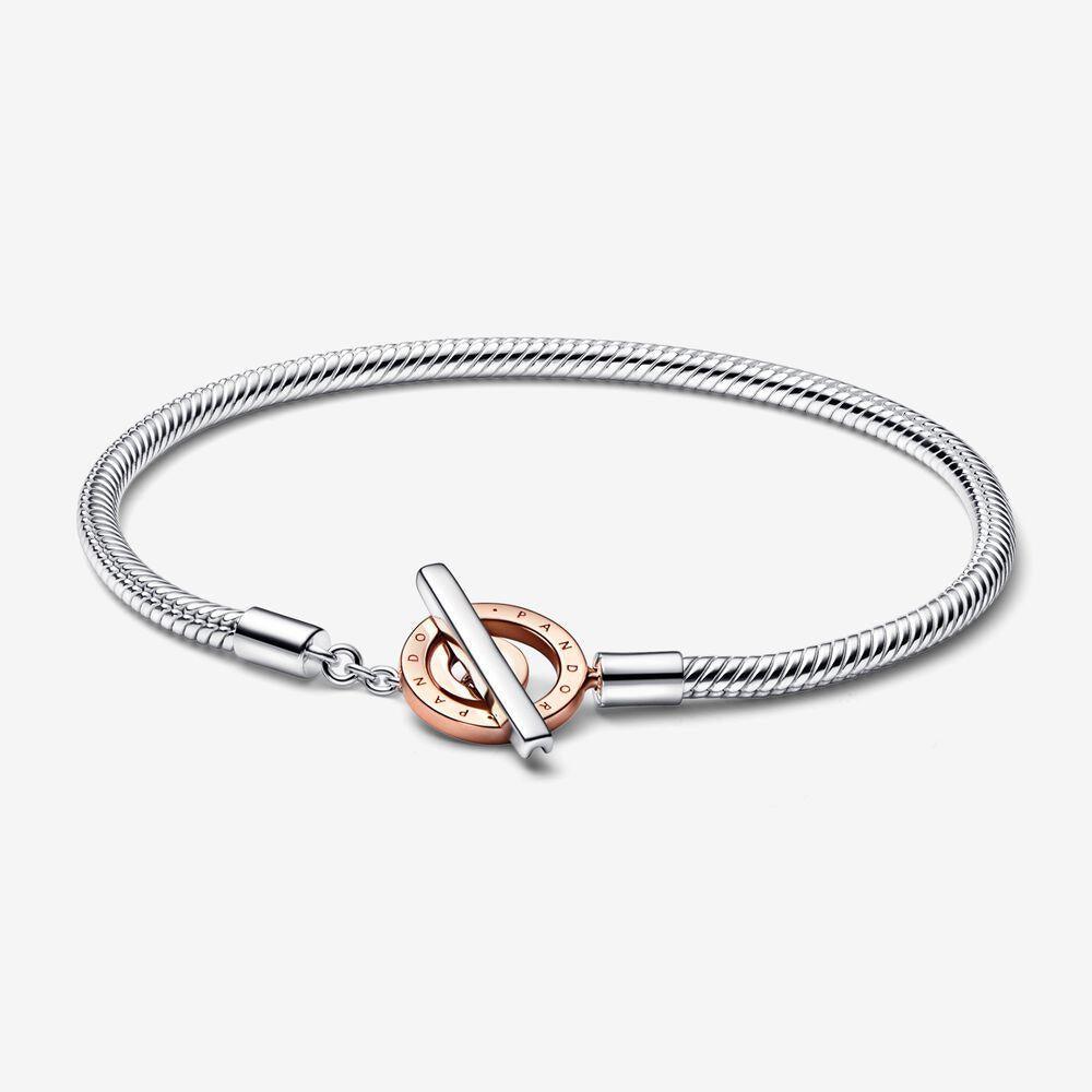 Pandora 582309c00 Signature Two-tone Logo T-Bar Snake Chain 19 cm Bracelet - Watch Home™