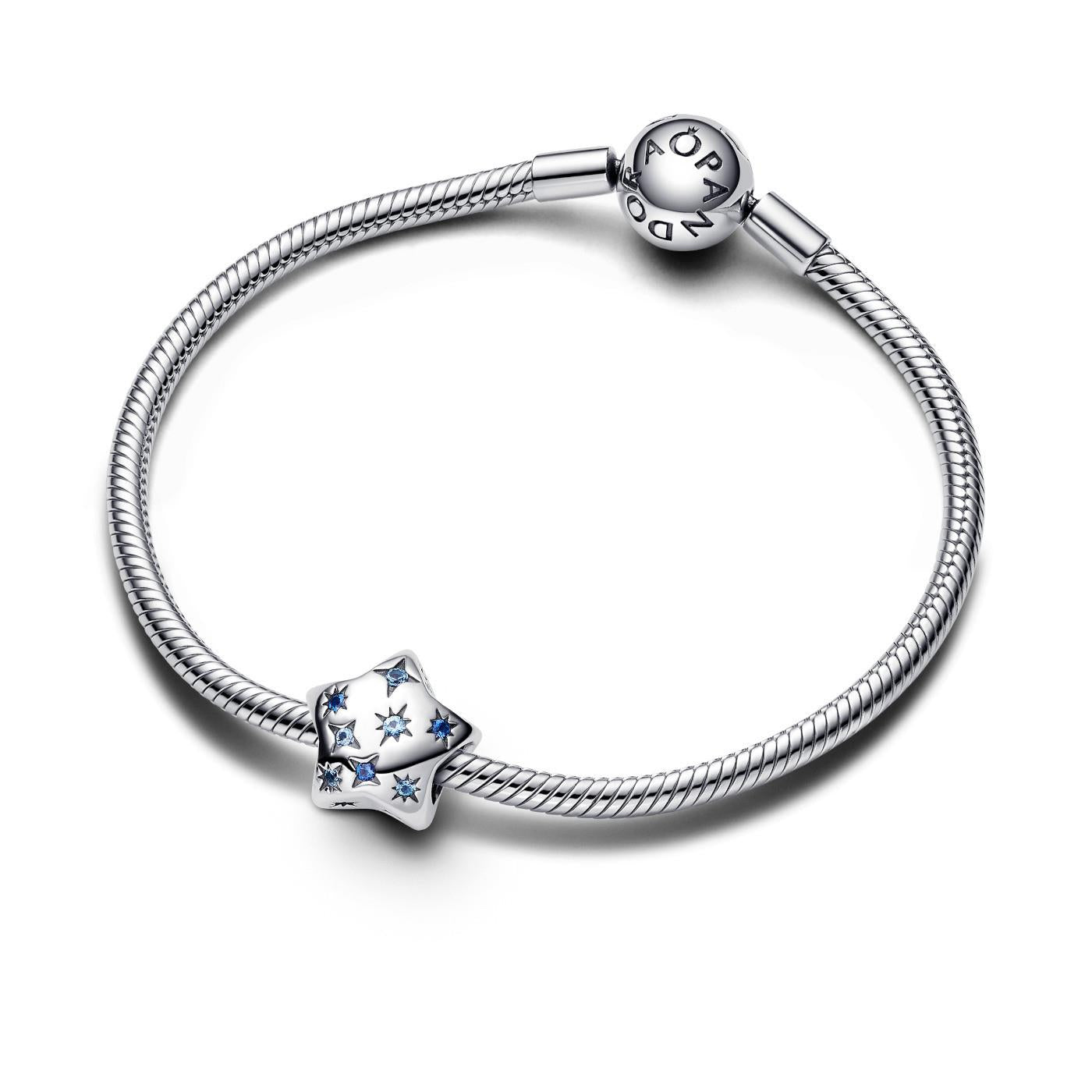 Pandora Star sterling silver charm with stellar blue and icy blue crystal