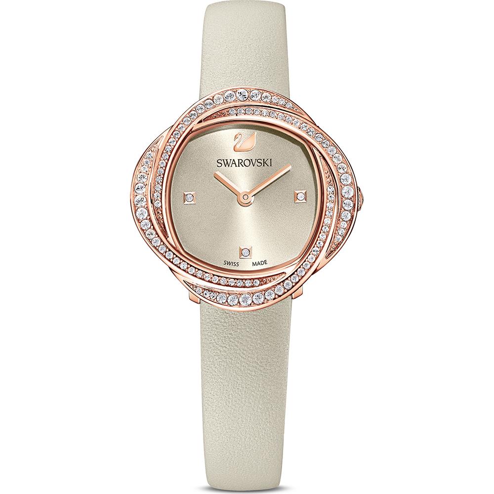 Swarovski 5552424 Crystal  Leather Strap Gray Rose Gold Tone Women's Watch