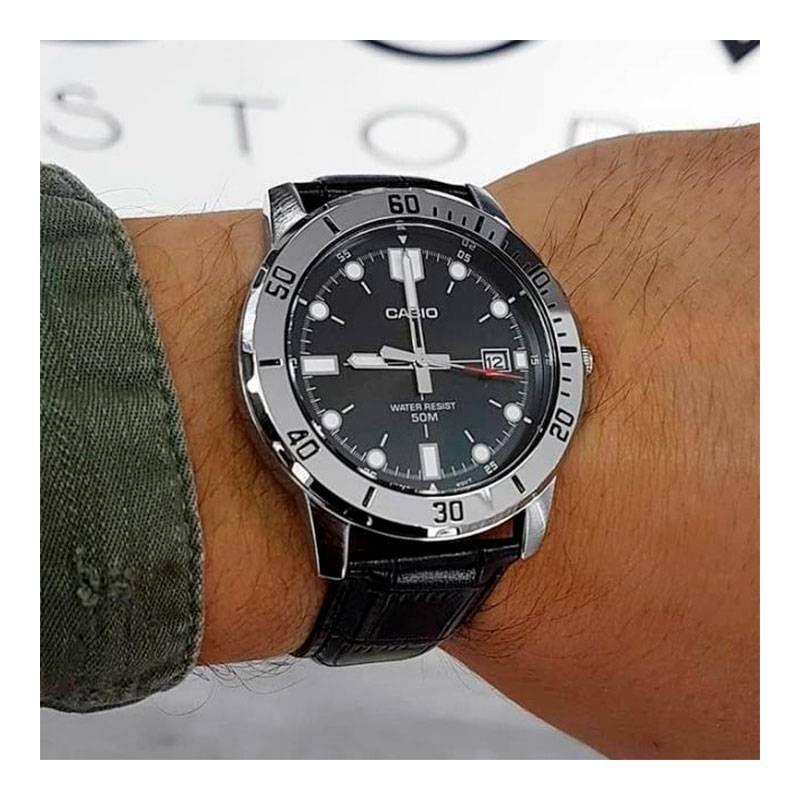 Casio MTP-VD01L-1EVUDF Black Dial Leather Band Men's Watch