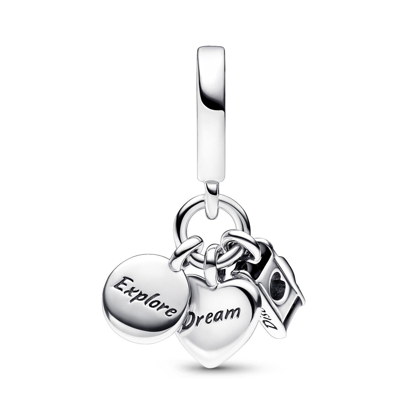 Pandora Camera, Heart & Compass Triple Dangle Charm