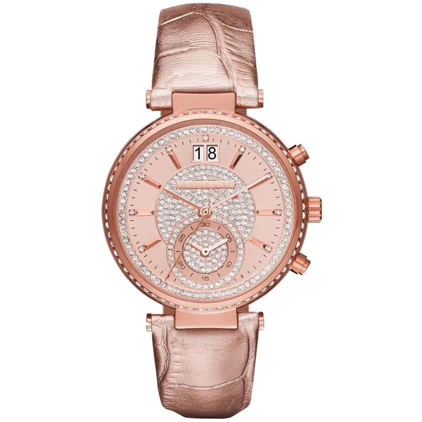 Michael Kors MK2445 Sawyer Rose Gold Crystal Pave Dial Leather Ladies Watch