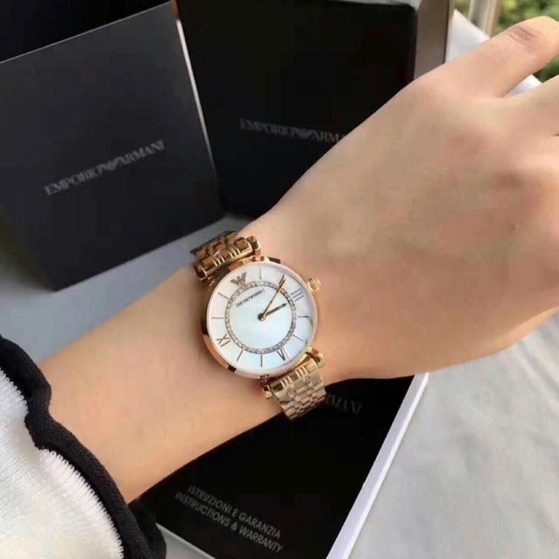 Emporio Armani AR1907 Motherof Pearl Dial Gold-Tone Stainless Steel Ladies Watch