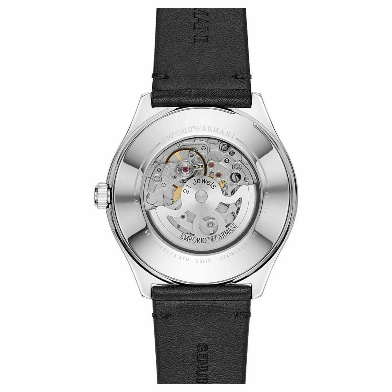 Emporio Armani AR60003 Automatic Black Leather Skeleton Men's Watch - Watch Home™