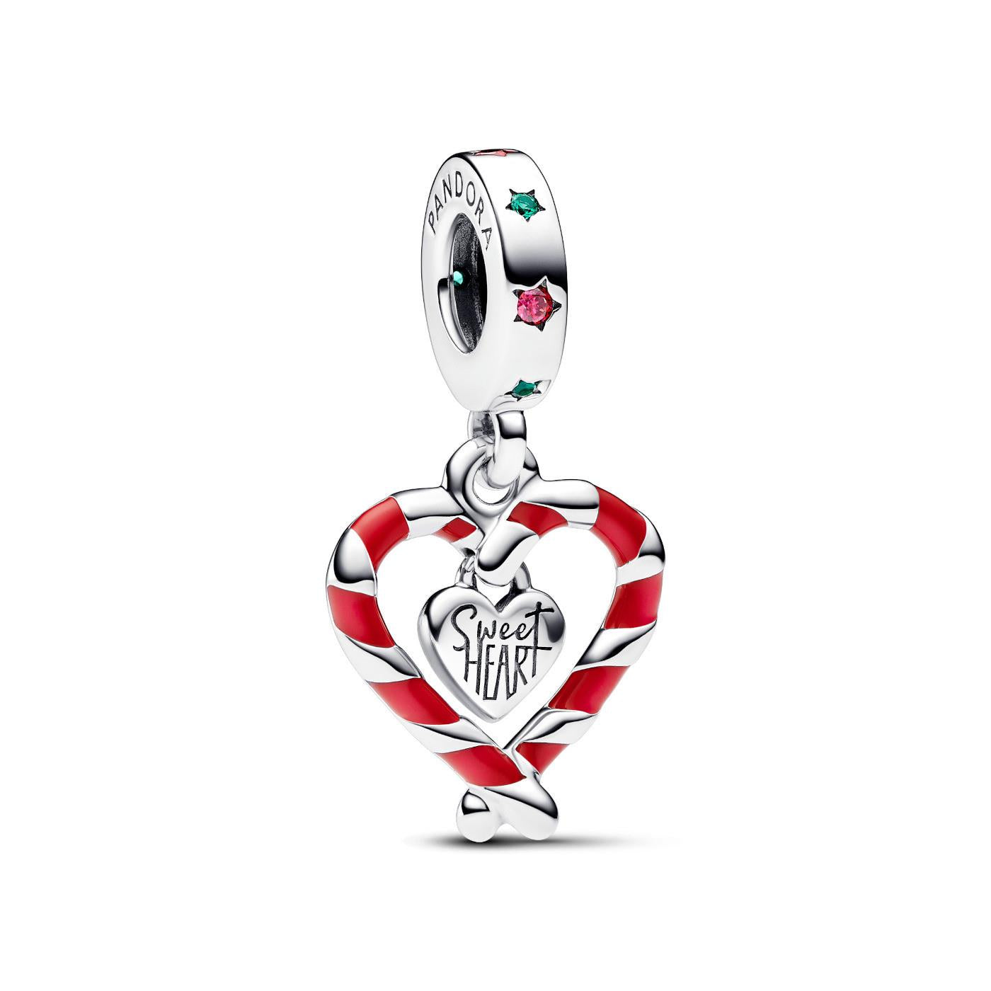 Pandora Candy cane sterling silver dangle with lake green crystal