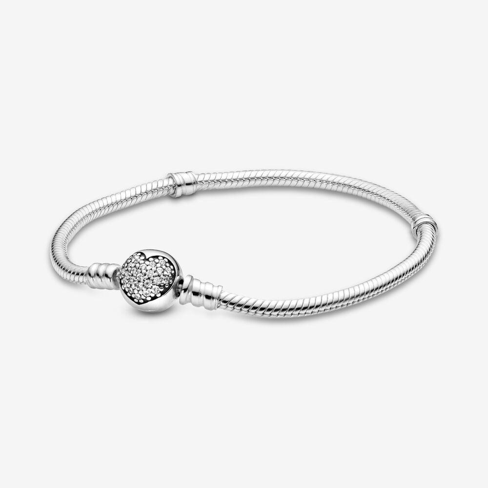 Pandora 590743-17 Moments Sparkling Heart Clasp Snake Chain Bracelet - Watch Home™