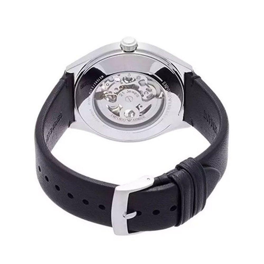 Emporio Armani AR60003 Automatic Black Leather Skeleton Men's Watch - Watch Home™