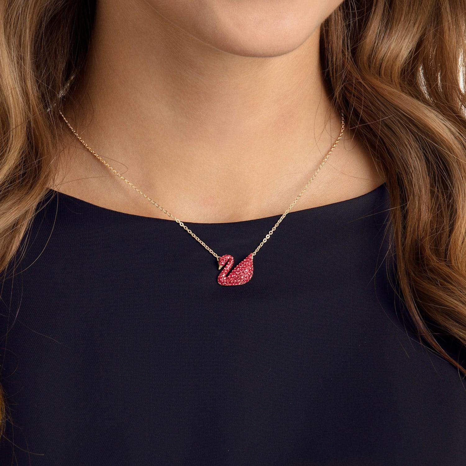 SWAROVSKI 5465400 ICONIC SWAN PENDANT, RED, GOLD-TONE PLATED