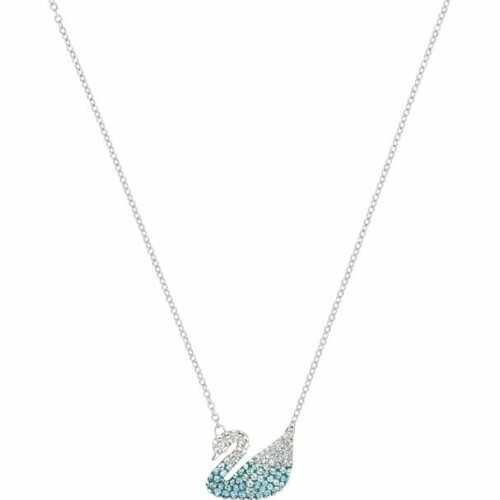 Crystal Iconic Swan Pendant Blue Rhodium Plated