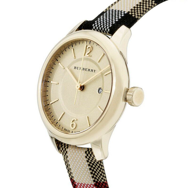 Burberry BU10104 Honey Check Stamped Dial Honey Check Fabric Coated Leather Watch Home