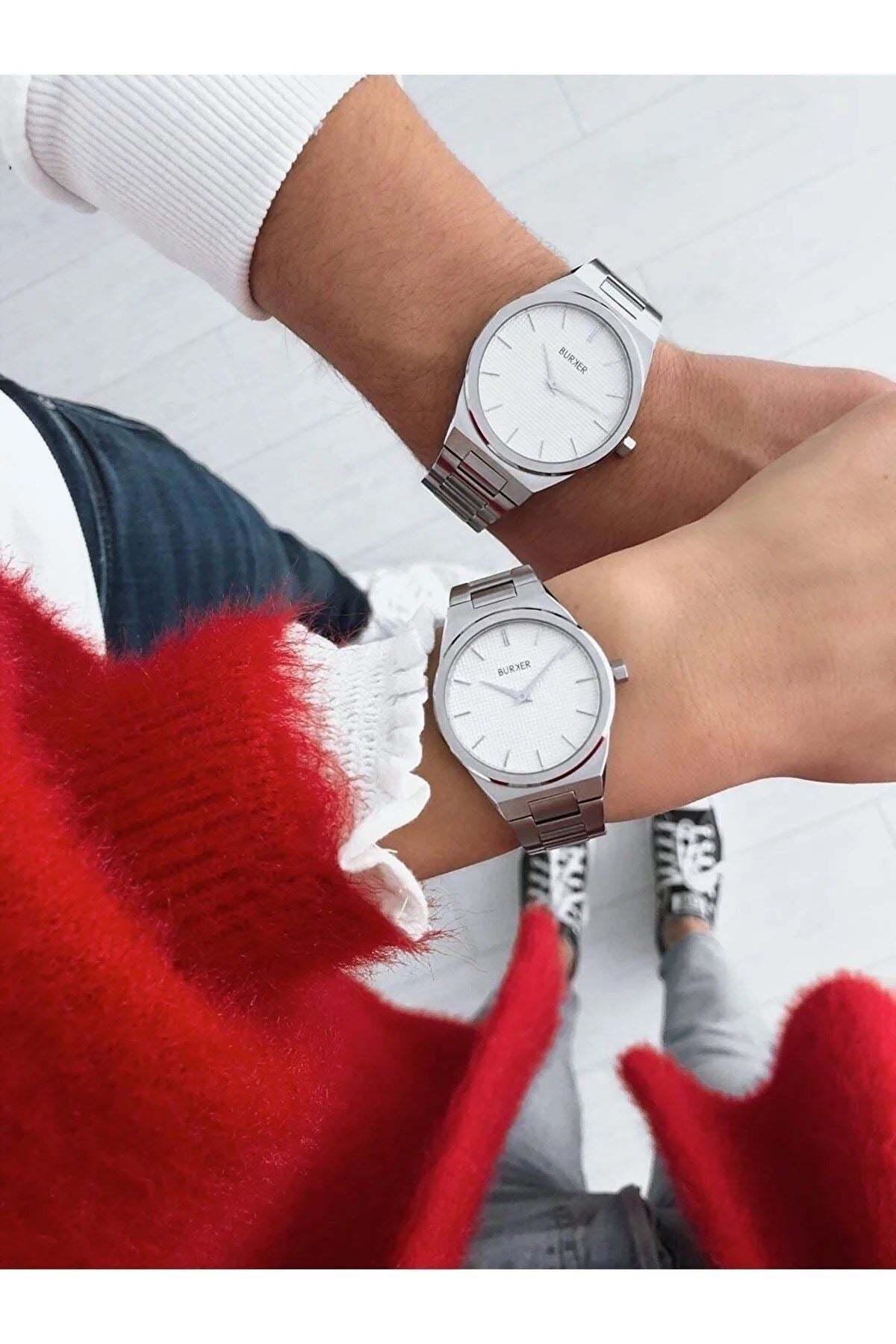 Burker  Adam & Eve Silver White Men&Women Watch