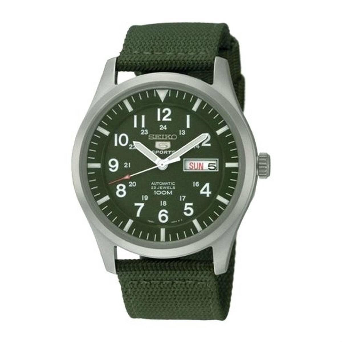 Seiko 5 SNZG09K1 Automatic Khaki Green Canvas Men's Watch - Watch Home™