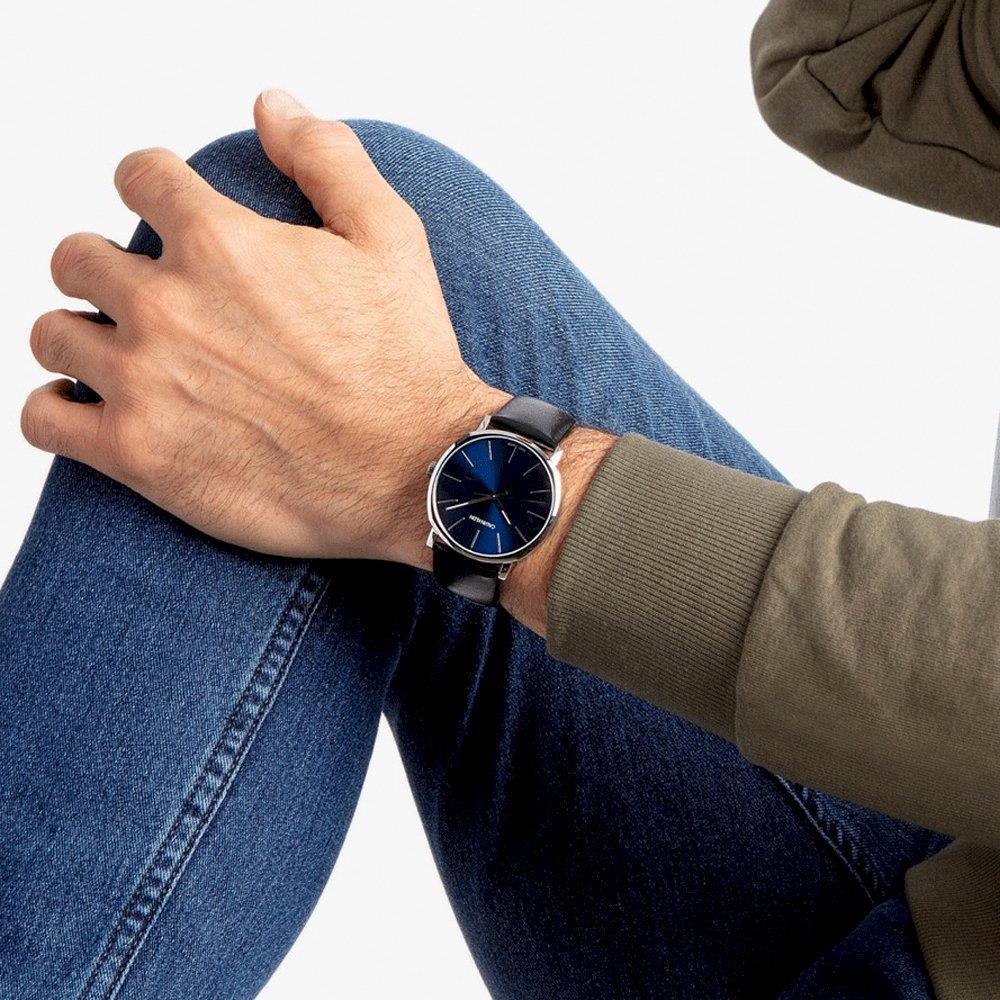 Calvin Klein K8Q311CN Posh Quartz Blue Dial Black Leather Men's Watch - Watch Home™