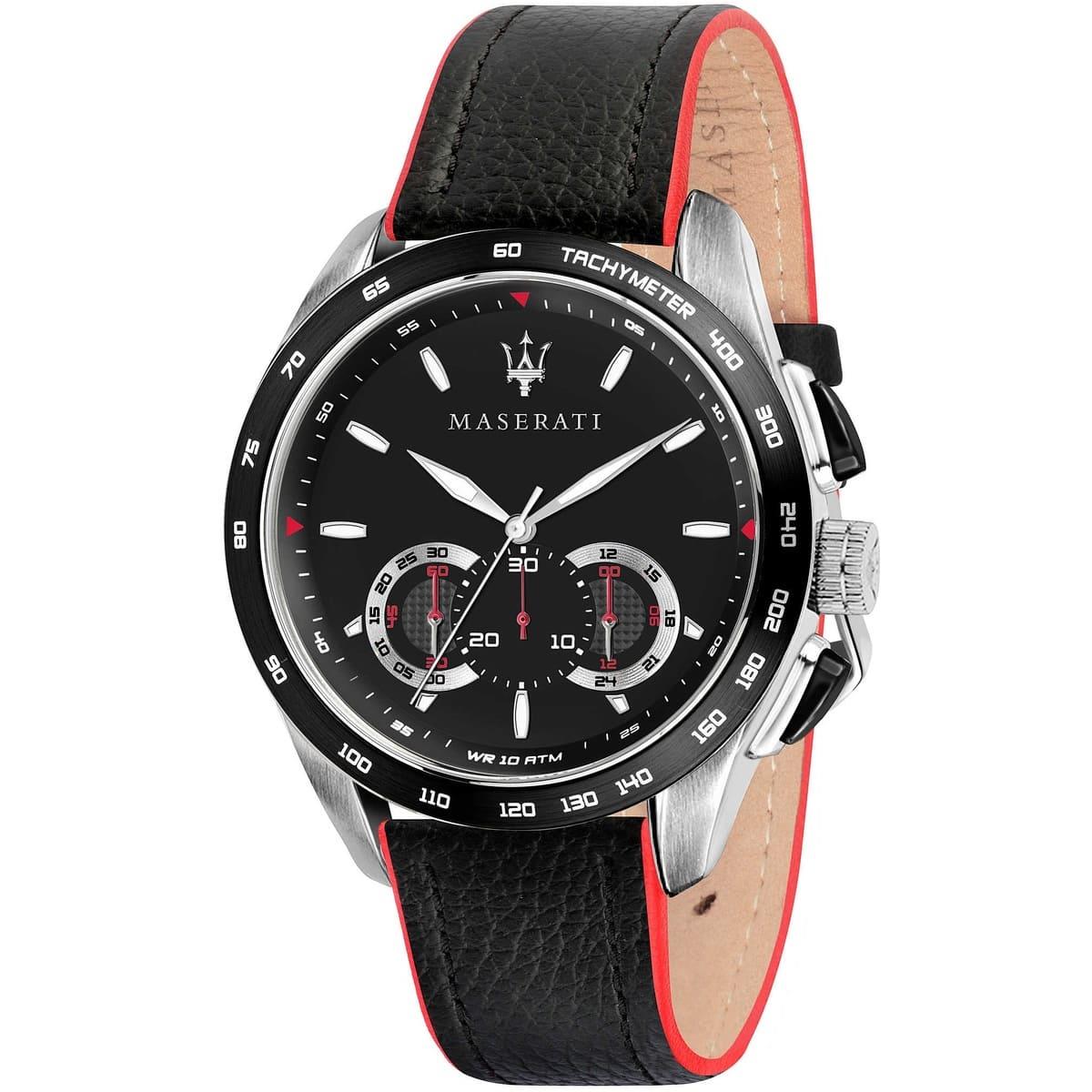 Maserati Traguardo Black Dial Black Leather Strap Men's Watch