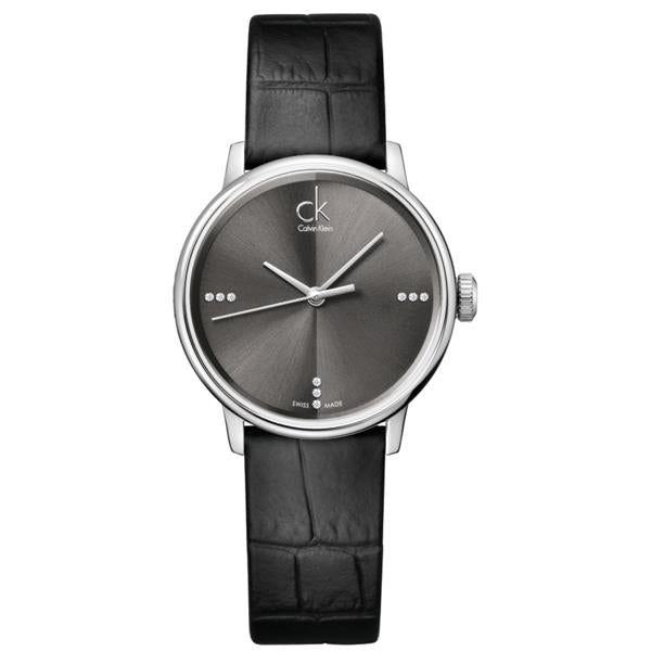 Calvin Klein K2Y2Y1CU Accent Diamonds Leather Strap Grey Women's Watch