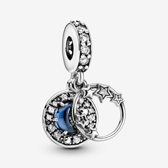 Blue Night Sky Crescent Moon & Stars Dangle Charm | WatchHome