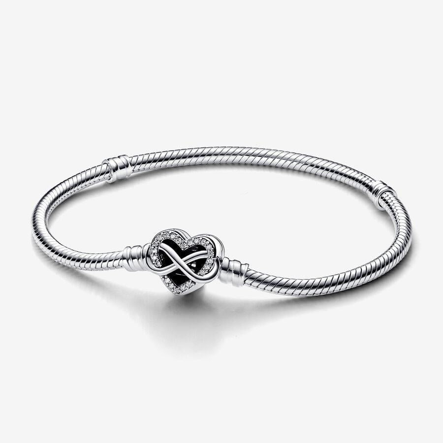 Pandora Moments Sparkling Infinity Heart Clasp Snake Chain Bracelet 19 cm