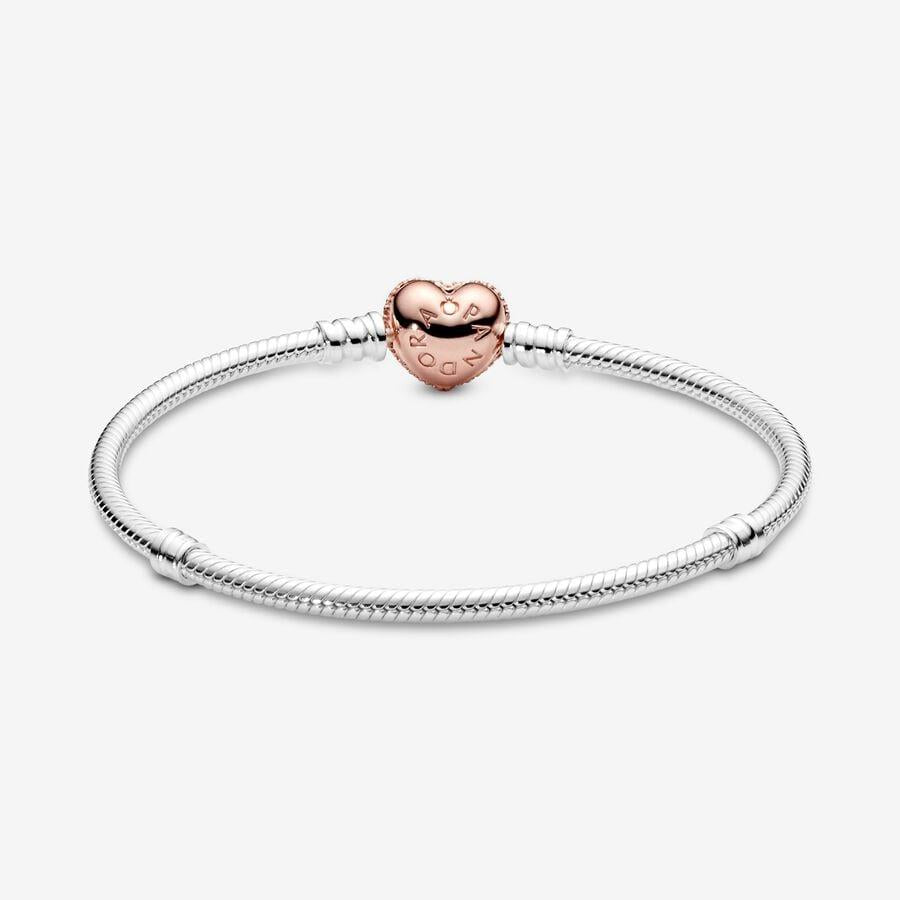 PANDORA Rose Pavé Heart Clip Moments Silver Bracelet 586292CZ 17 cm