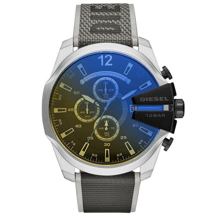 Diesel DZ4523 MEGA CHIEF Chrono Oversize 54mm Leather Black Gray Mens Wristwatch - Watch Home™