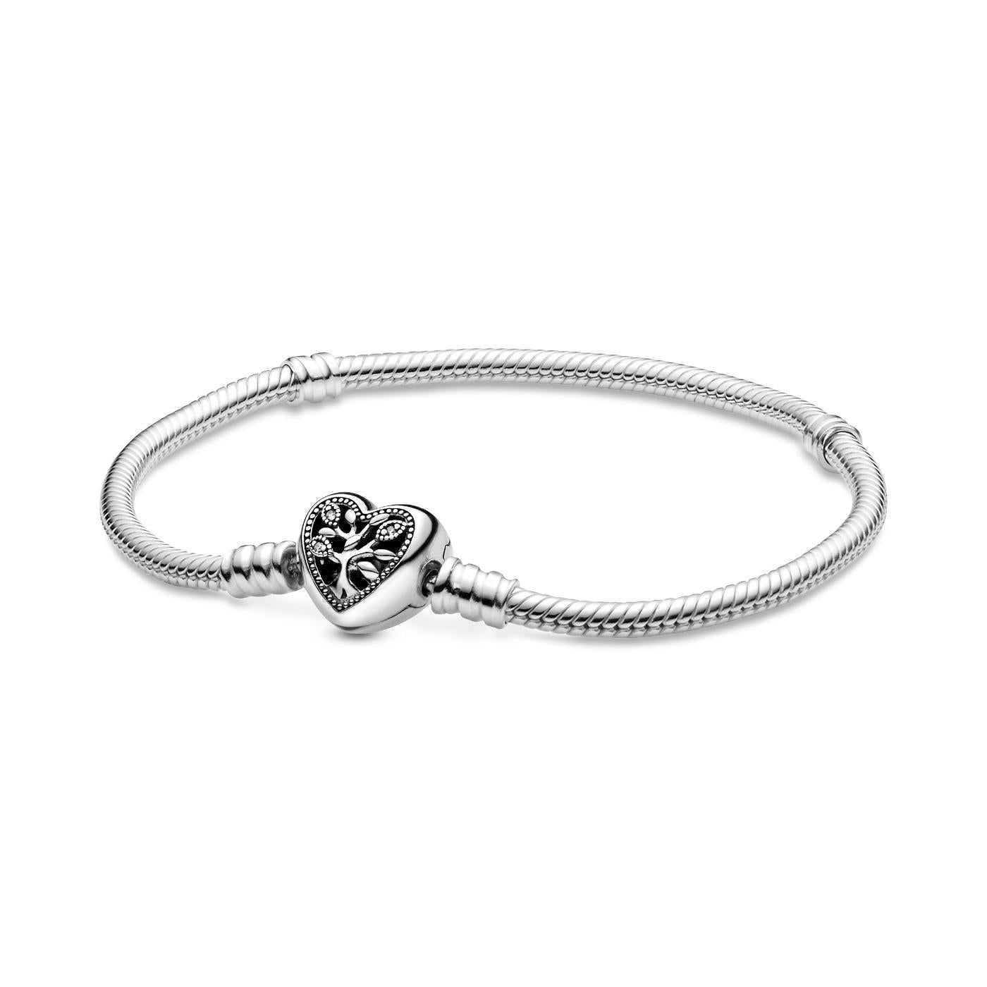 Pandora 598827C01-20 Moments Family Tree Heart Clasp Snake Chain Bracelet