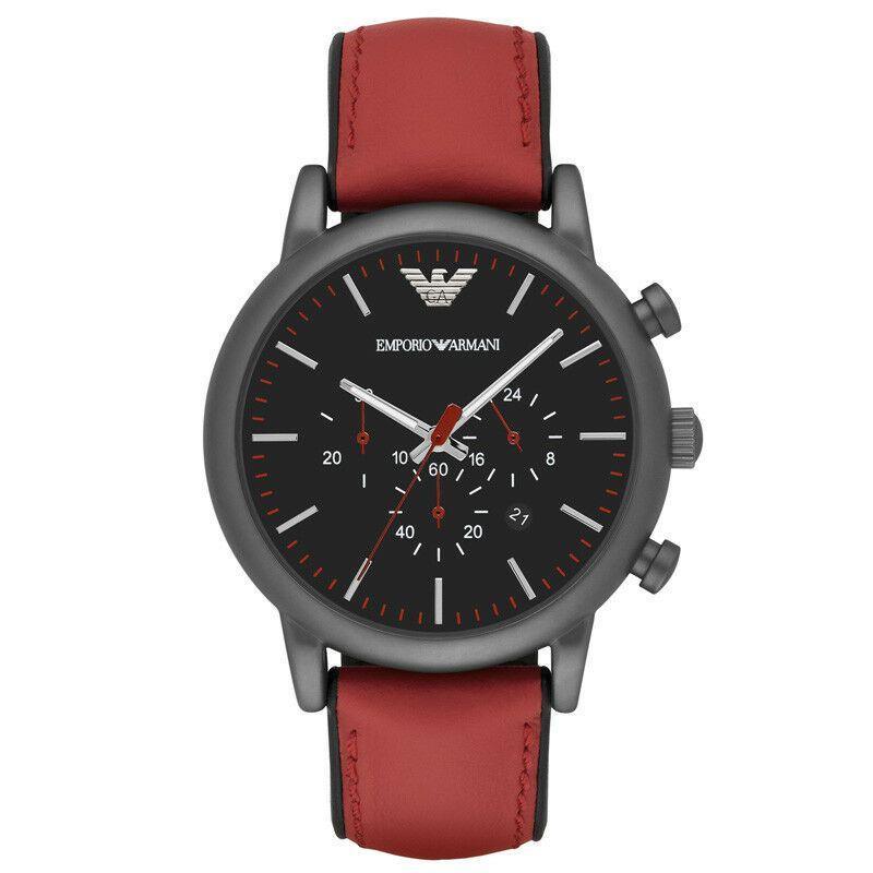 Emporio Armani AR1971 Luigi Chronograph Black Dial Red Band 46mm Men's Watch - Watch Home™