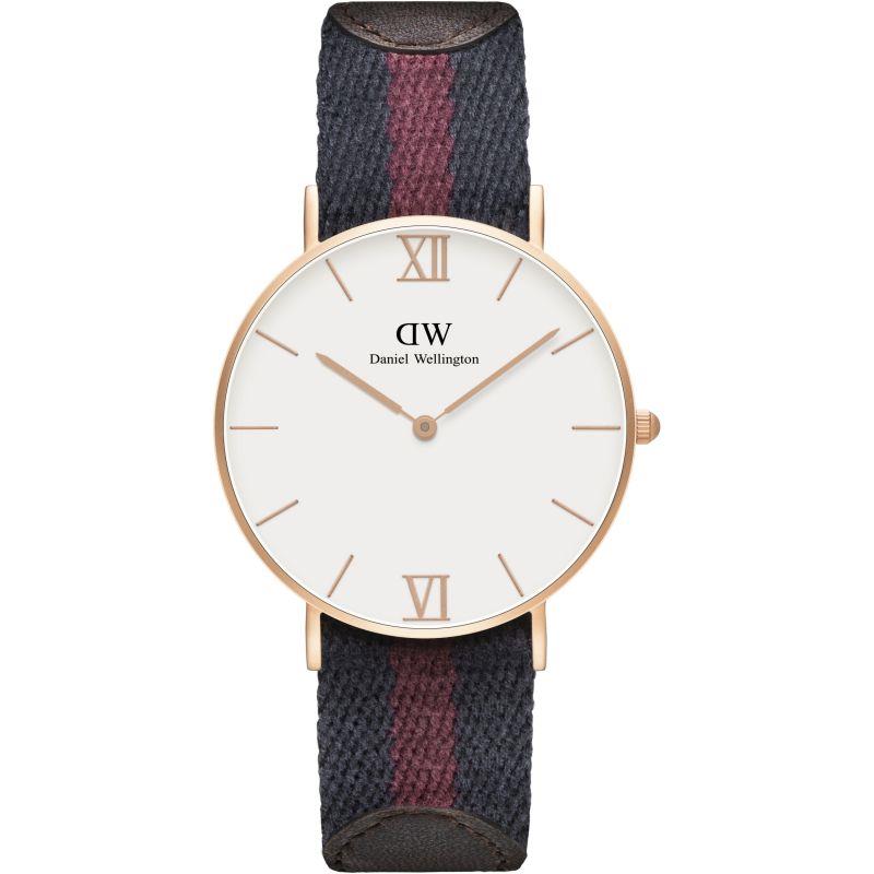 Daniel Wellington London 36mm 0551DW Rose Gold Tone Navy Burgundy Leather Band