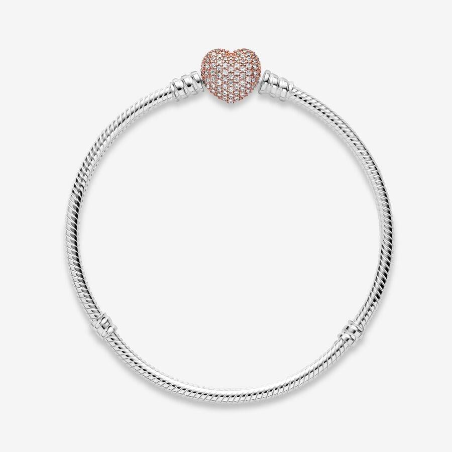 PANDORA 586292CZ Rose Pavé Heart Clip Moments Silver Bracelet 21 cm