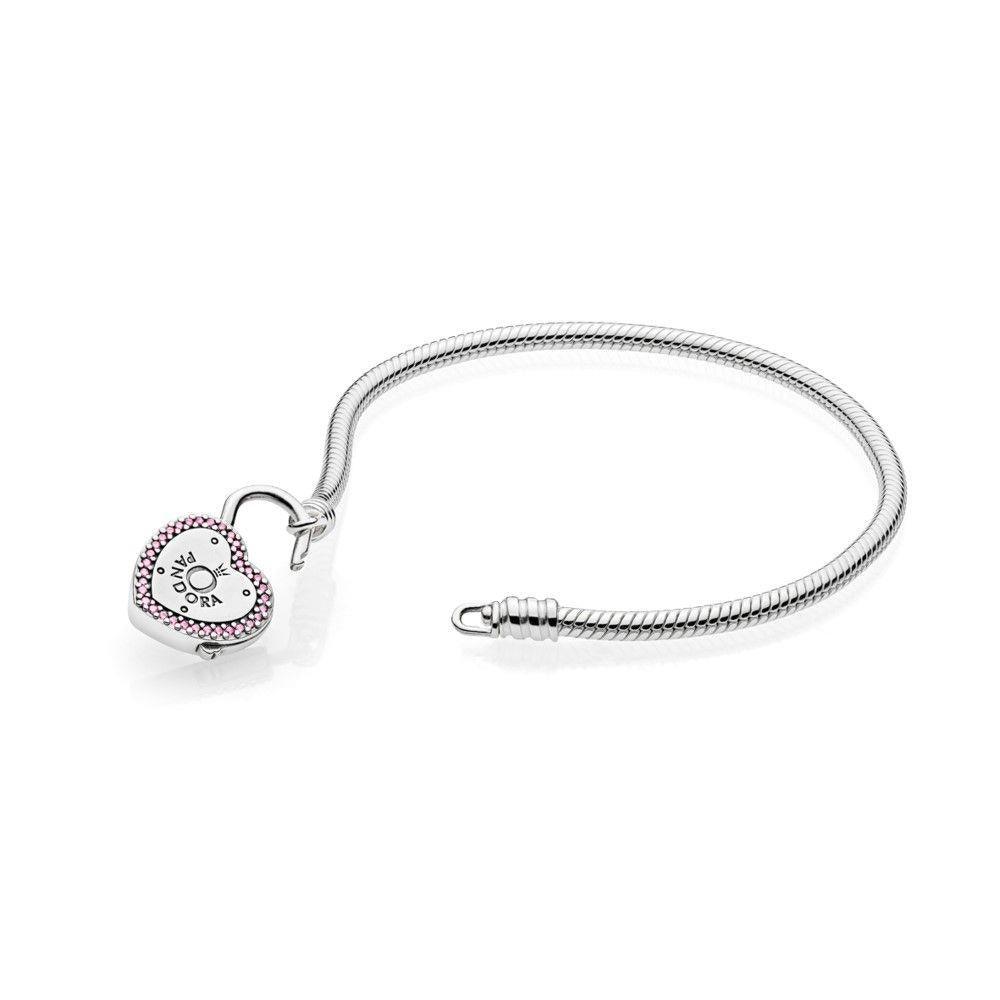 Pandora 596586FPC-19 Moments Heart Padlock Clasp Snake Chain Bracelet - Watch Home™