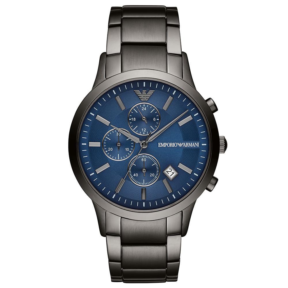 Emporio Armani AR11215 Chronograph Blue Dial Gunmetal Strap Men's Watch - Watch Home™