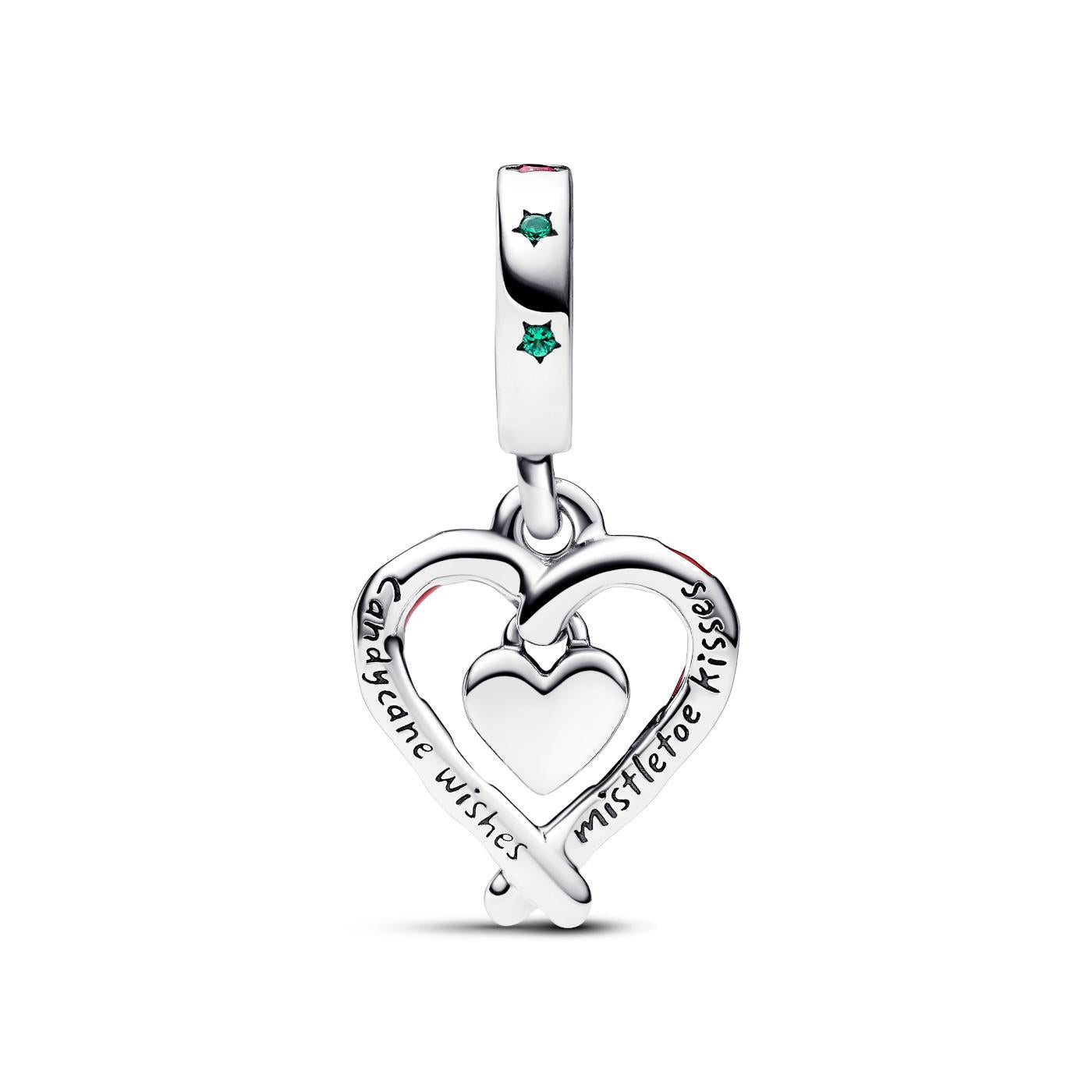 Pandora Candy cane sterling silver dangle with lake green crystal