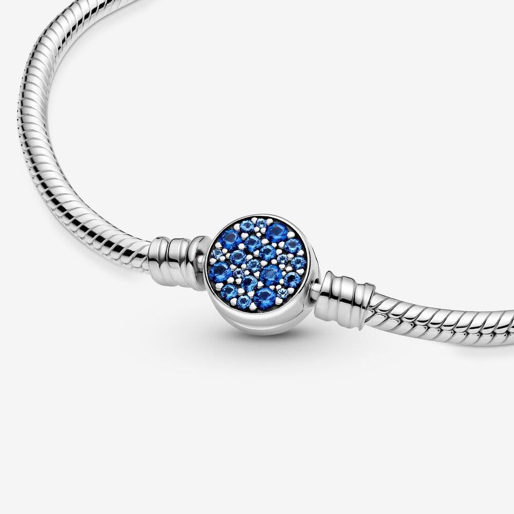 Pandora 599288C01-18 Moments Sparkling Blue Disc Clasp Snake Chain Bracelet - Watch Home™