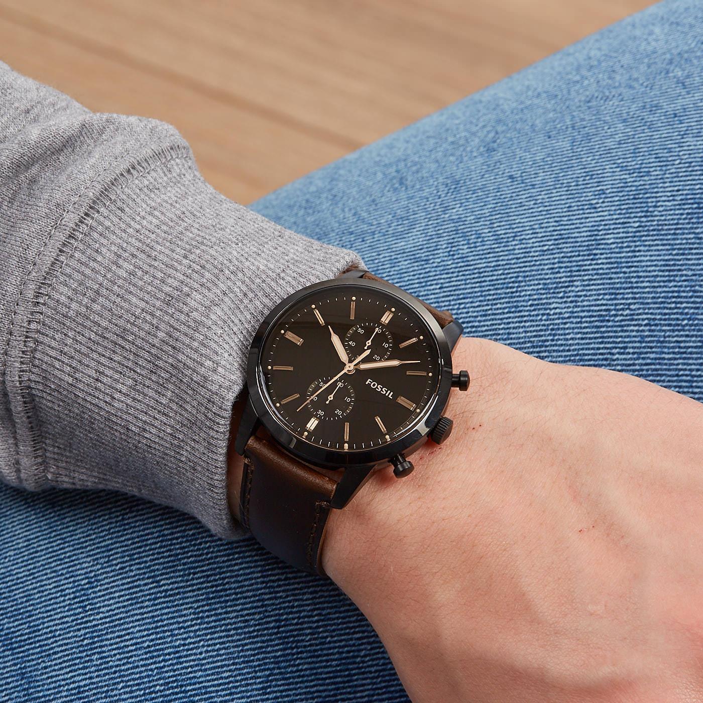 Fossil FS5437 Townsman 44mm Chronograph Brown Leather Mens Watch - Watch Home™